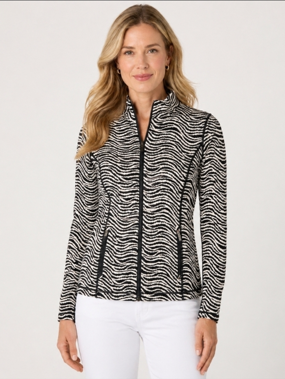 J.McLaughlin Billie Black & White Zebra Print Zip Jacket Size Small Fitted